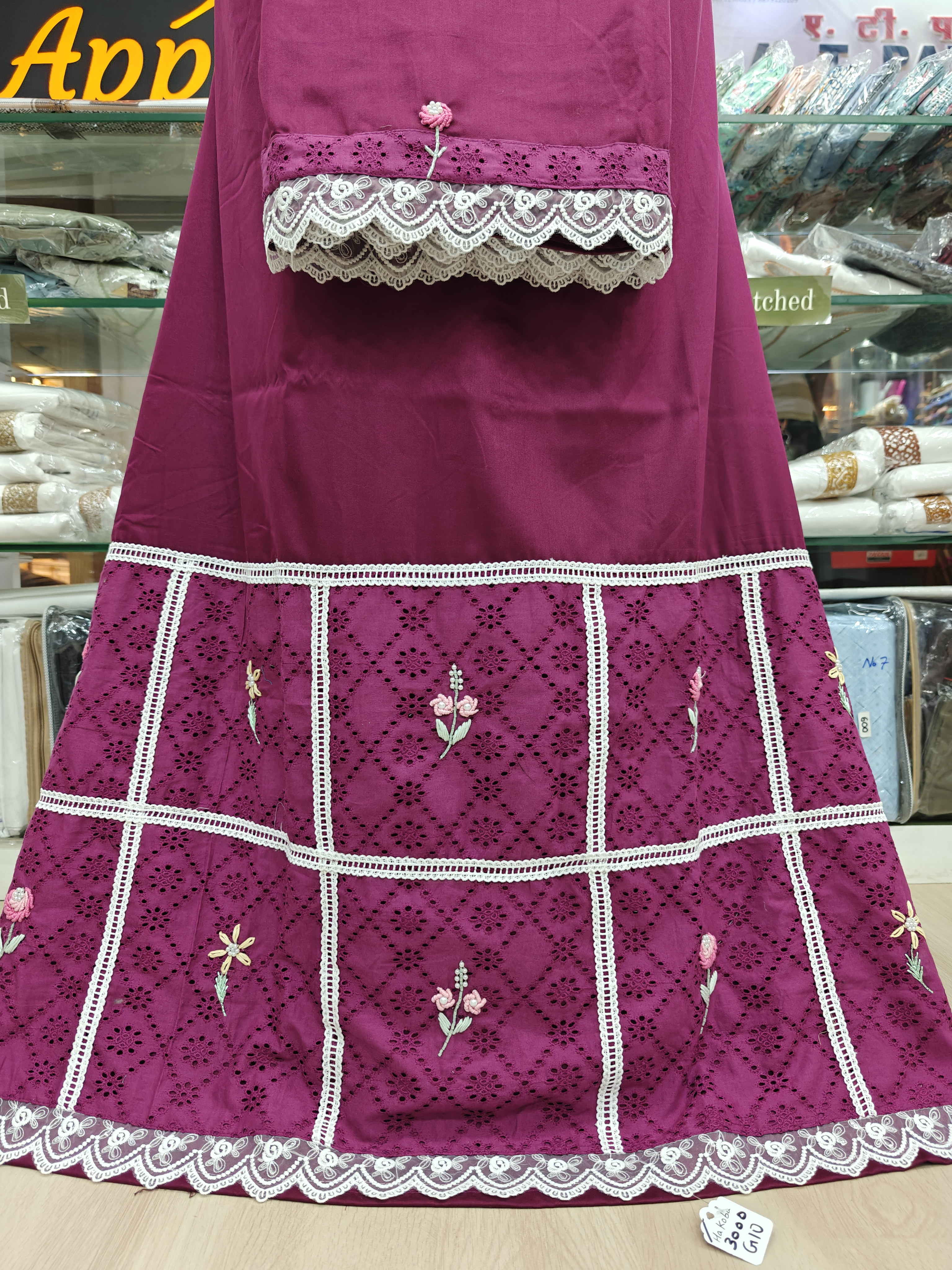  Wine Colour Rida with Hand Work on Hakoba Panel  